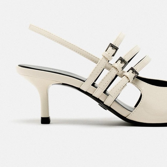 ZARA SLINGBACK STRAPPY FAUX LEATHER KITTEN HEELS - Picture 9 of 12